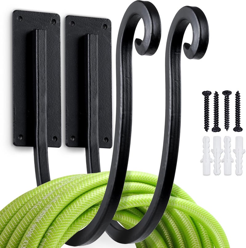 YANGSHUO Garden Hose Holder Outside: 2 Pack Wall Mount Water Hose Holder - Heavy Duty Garden Water Hose Hanger for Outside Hose Storage - Image 1